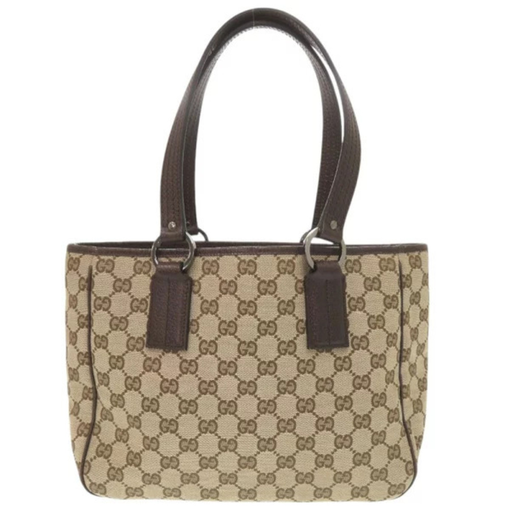 Gucci GG Canvas Leather Beige Brown Tote Bag Handbag